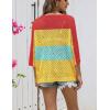 image:imageZeagoo Womens 2026 Spring Summer Crochet Top Hollow Out 34 Sleeve Sweater Off Shoulder Beach Knit CoverupColor Block1