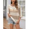 image:imageZeagoo Womens 2026 Spring Summer Crochet Top Hollow Out 34 Sleeve Sweater Off Shoulder Beach Knit CoverupColor Block2