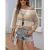 image:imageZeagoo Womens 2026 Spring Summer Crochet Top Hollow Out 34 Sleeve Sweater Off Shoulder Beach Knit CoverupColor Block2