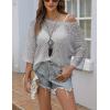 image:imageZeagoo Womens 2026 Spring Summer Crochet Top Hollow Out 34 Sleeve Sweater Off Shoulder Beach Knit CoverupLight Gray