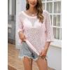 image:imageZeagoo Womens 2026 Spring Summer Crochet Top Hollow Out 34 Sleeve Sweater Off Shoulder Beach Knit CoverupPink