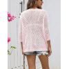 image:imageZeagoo Womens 2026 Spring Summer Crochet Top Hollow Out 34 Sleeve Sweater Off Shoulder Beach Knit CoverupPink