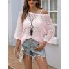 image:imageZeagoo Womens 2026 Spring Summer Crochet Top Hollow Out 34 Sleeve Sweater Off Shoulder Beach Knit CoverupPink