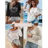 image:imageZeagoo Womens 2026 Spring Summer Crochet Top Hollow Out 34 Sleeve Sweater Off Shoulder Beach Knit CoverupWhite