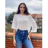 image:imageZeagoo Womens 2026 Spring Summer Crochet Top Hollow Out 34 Sleeve Sweater Off Shoulder Beach Knit CoverupWhite