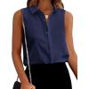 image:imageZeagoo Womens Button Down Shirts Sleeveless Blouses Casual V Neck Tank TopsDark Blue