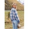 image:imageZeagoo Womens Cropped Jacket Stand Collar Long Sleeve Zip Up Shackets Bomber Jacket Coats with PocketsBlue Plaid Flannel