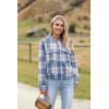 image:imageZeagoo Womens Cropped Jacket Stand Collar Long Sleeve Zip Up Shackets Bomber Jacket Coats with PocketsBlue Plaid Flannel