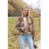 image:imageZeagoo Womens Cropped Jacket Stand Collar Long Sleeve Zip Up Shackets Bomber Jacket Coats with PocketsKhaki Plaid Flannel
