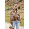 image:imageZeagoo Womens Cropped Jacket Stand Collar Long Sleeve Zip Up Shackets Bomber Jacket Coats with PocketsKhaki Plaid Flannel