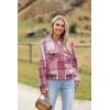 image:imageZeagoo Womens Cropped Jacket Stand Collar Long Sleeve Zip Up Shackets Bomber Jacket Coats with PocketsPink Plaid Flannel