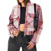 image:imageZeagoo Womens Cropped Jacket Stand Collar Long Sleeve Zip Up Shackets Bomber Jacket Coats with PocketsPink Plaid Flannel
