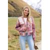 image:imageZeagoo Womens Cropped Jacket Stand Collar Long Sleeve Zip Up Shackets Bomber Jacket Coats with PocketsPink Plaid Flannel