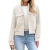 image:imageZeagoo Womens Cropped Jacket Stand Collar Long Sleeve Zip Up Shackets Bomber Jacket Coats with PocketsWhite