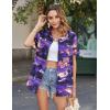 image:imageZeagoo Womens Hawaiian Button Down Shirts Short Sleeve Casual Floral Tropical Shirt Summer Beach Shirt Cool Button Up TopsPurple Hawaiian