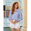 image:imageZeagoo Womens Loose Fit Striped Lantern Long Sleeve Button Down ShirtBblue Leaf