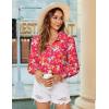 image:imageZeagoo Womens Loose Fit Striped Lantern Long Sleeve Button Down ShirtBfloral Red