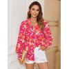 image:imageZeagoo Womens Loose Fit Striped Lantern Long Sleeve Button Down ShirtBfloral Red