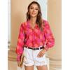 image:imageZeagoo Womens Loose Fit Striped Lantern Long Sleeve Button Down ShirtBpink Red