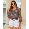 image:imageZeagoo Womens Loose Fit Striped Lantern Long Sleeve Button Down ShirtBtropical Leaf