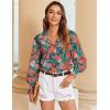 image:imageZeagoo Womens Loose Fit Striped Lantern Long Sleeve Button Down ShirtBtropical Leaf