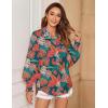 image:imageZeagoo Womens Loose Fit Striped Lantern Long Sleeve Button Down ShirtBtropical Leaf