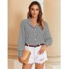 image:imageZeagoo Womens Loose Fit Striped Lantern Long Sleeve Button Down ShirtCblack Stripe