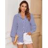 image:imageZeagoo Womens Loose Fit Striped Lantern Long Sleeve Button Down ShirtCdark Blue Stripe