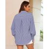 image:imageZeagoo Womens Loose Fit Striped Lantern Long Sleeve Button Down ShirtCdark Blue Stripe