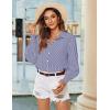 image:imageZeagoo Womens Loose Fit Striped Lantern Long Sleeve Button Down ShirtCdark Blue Stripe