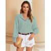 image:imageZeagoo Womens Loose Fit Striped Lantern Long Sleeve Button Down ShirtCgreen Stripe