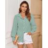 image:imageZeagoo Womens Loose Fit Striped Lantern Long Sleeve Button Down ShirtCgreen Stripe