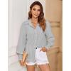 image:imageZeagoo Womens Loose Fit Striped Lantern Long Sleeve Button Down ShirtCgrey Stripe