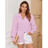 image:imageZeagoo Womens Loose Fit Striped Lantern Long Sleeve Button Down ShirtCpink Stripe