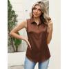 image:imageZeagoo Womens Satin Blouse Sleeveless Silk Tank Tops Button Down Shirts Business Casual Outfits 2026Brown