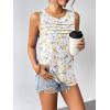 image:imageZeagoo Womens Summer Tank Tops Sleeveless Loose Fit Tunic Blouses Dressy Casual Pleated Front Scoop Neck Boho ShirtsFloral White