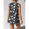 image:imageZeagoo Womens Summer Tank Tops Sleeveless Loose Fit Tunic Blouses Dressy Casual Pleated Front Scoop Neck Boho ShirtsFlower Black