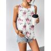 image:imageZeagoo Womens Summer Tank Tops Sleeveless Loose Fit Tunic Blouses Dressy Casual Pleated Front Scoop Neck Boho ShirtsFlower White