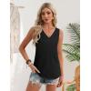 image:imageZeagoo Womens Tank Tops 2026 Summer Sleeveless Loose Fit Tops V Neck Pleated Trendy Fashion Business Casual ShirtsBlack