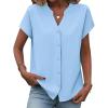image:imageZeagoo Button Down Shirts for Women Short Sleeve Tops V Neck Collar Blouses Business Casual Outfits S2XLLight Blue
