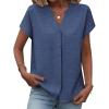 image:imageZeagoo Button Down Shirts for Women Short Sleeve Tops V Neck Collar Blouses Business Casual Outfits S2XLNavy Blue
