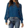 image:imageZeagoo Women Lace Tops Long Sleeves Mock Neck Casual Dressy Tops with Separable Camisole Sexy Blouses Shirts 2 PCS SetDusty Blue