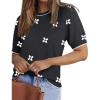 image:imageZeagoo Women Short Sleeve Sweater Summer Crew Neck Dressy Casual Soft Knit Pullover Tops TrendyFloral Jh454 Blackwhite