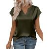 image:imageZeagoo Women Tops Silk Satin Blouses V Neck Summer Shirts Cap Sleeve Business Casual Dressy Spring ClothingArmy Green