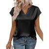 image:imageZeagoo Women Tops Silk Satin Blouses V Neck Summer Shirts Cap Sleeve Business Casual Dressy Spring ClothingBlack