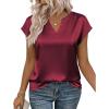 image:imageZeagoo Women Tops Silk Satin Blouses V Neck Summer Shirts Cap Sleeve Business Casual Dressy Spring ClothingWine Red