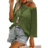 image:imageZeagoo Womens 2026 Spring Summer Crochet Top Hollow Out 34 Sleeve Sweater Off Shoulder Beach Knit CoverupArmy Green