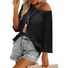 image:imageZeagoo Womens 2026 Spring Summer Crochet Top Hollow Out 34 Sleeve Sweater Off Shoulder Beach Knit CoverupBlack