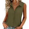 image:imageZeagoo Womens Button Down Shirts Sleeveless Blouses Casual V Neck Tank TopsArmy Green