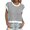 image:imageZeagoo Womens Cap Sleeve Sweaters Vest Crew Neck Knit Sweater Tops 2026 Casual Summer Sleeveless T ShirtStripe Black